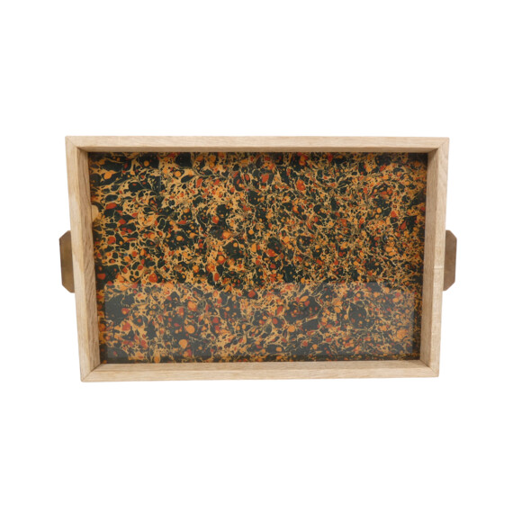 Limited Edition Oak Tray with Vintage Italian Marbleized Paper Tray 57661