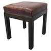 French Leather Top Walnut Stool 73732