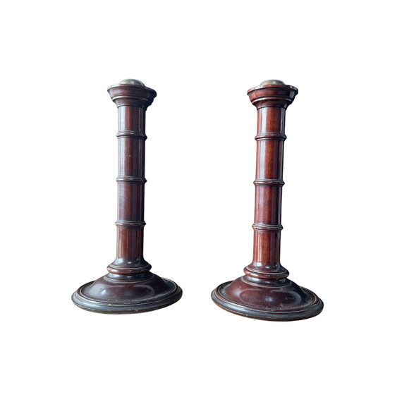 A Pair of English Wood Faux Bamboo Candlesticks 78086