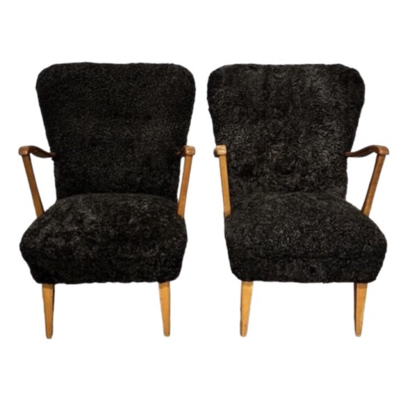 Pair of Swedish 1930's Shearling Armchairs 72860