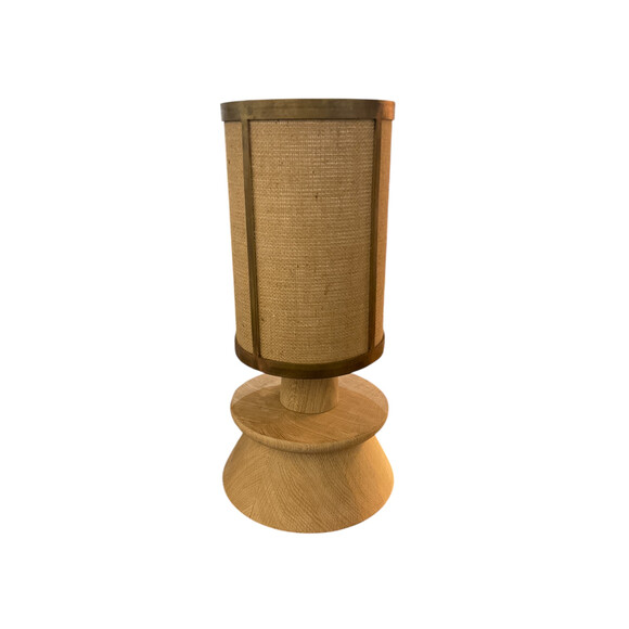 Limited Edition Bronze Lamp with Custom Burlap Shade and Oak 78837