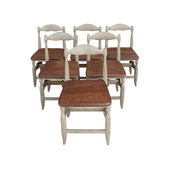 Set of (6) Guillerme & Chambron French Oak Mid Century Chairs 27916