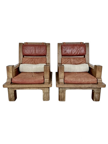 Pair of Large French Oak Arm Chairs 78230