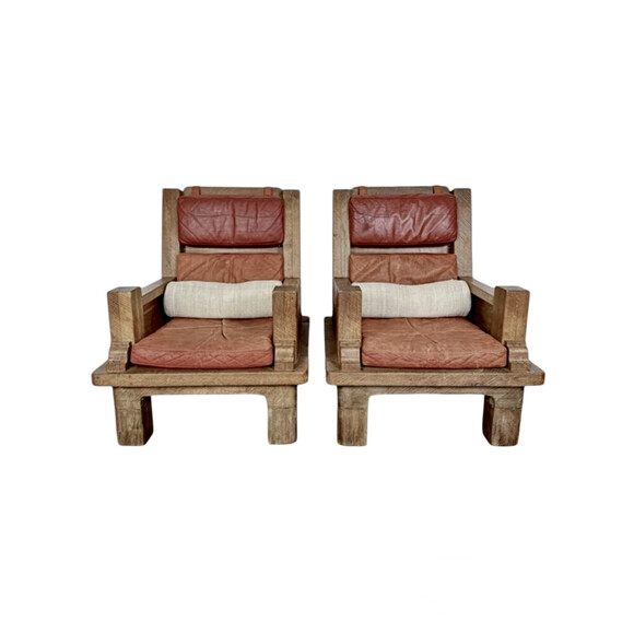 Pair of Large French Oak Arm Chairs 75424