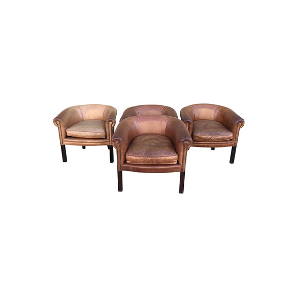 Set of 4 Vintage English Leather Dining Chairs 34342