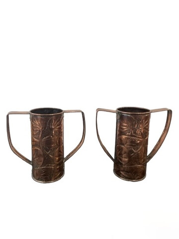 Wonderful Pair of Arts and Crafts Hammered Copper Vases 59716
