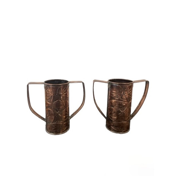 Wonderful Pair of Arts and Crafts Hammered Copper Vases 59716