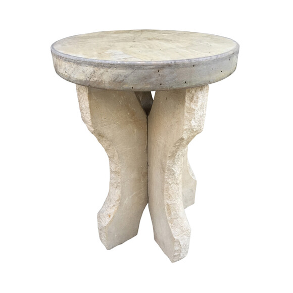 French Stone Base and Oak Top Side Table 33700