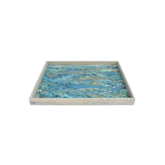 Limited Edition Oak And Vintage Italian Marbleized Paper Tray 32355