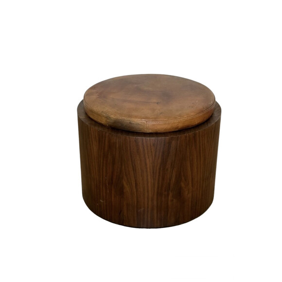 Lucca Studio Douglas Oak and Leather Top Ottoman/Stool 74805