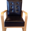 Pair Danish Oak Chairs and Stools in Black Leather 21983