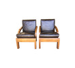 Pair of French 1940's Leather Arm Chairs With Matching Stools 33575