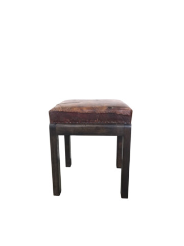 French Mid Century Leather Top Walnut Stool 64362