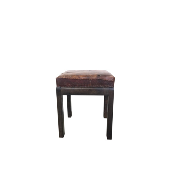 French Leather Top Walnut Stool 73732