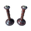 A Pair of English Wood Faux Bamboo Candlesticks 78086