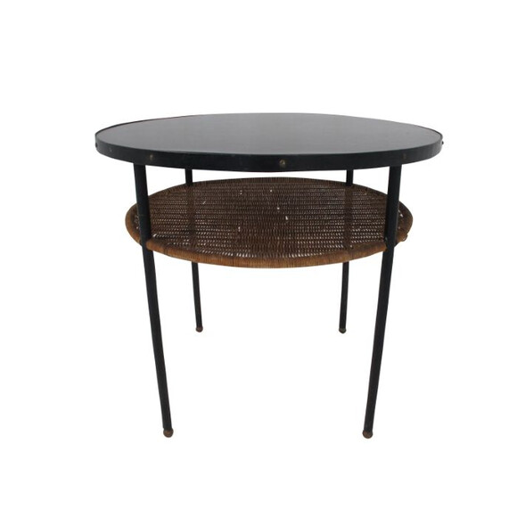 French Ebonized and Rattan Side Table 8720