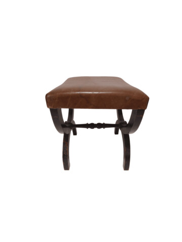 19th Century Swedish Bench with Vintage Leather Top 65421