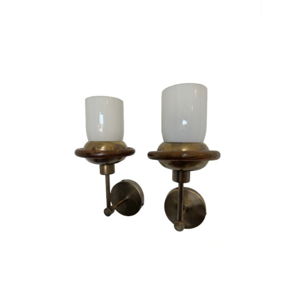 Pair of Limited Edition Bronze Copper and Opaline Sconces 74332