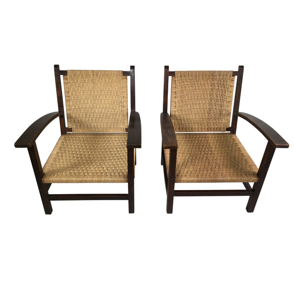 Pair of French Rush Lounge Chairs 20188