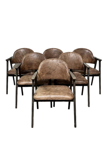 Set of (6) of Danish Cerused Dining Chairs with Leather 64715