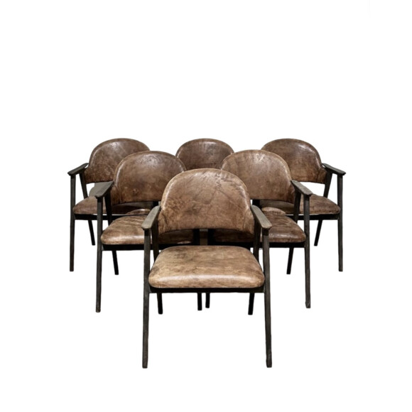 Set of (6) of Danish Cerused Dining Chairs with Leather 66333