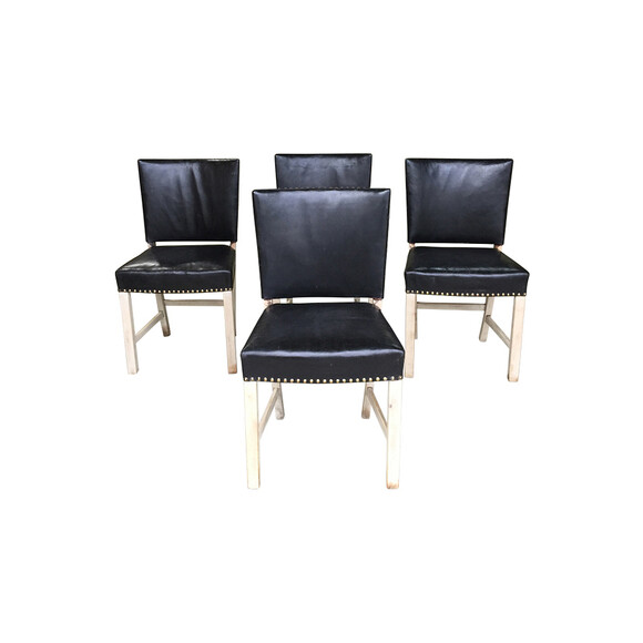 Set of  Vintage (4) Danish Black Leather Dining Chairs 66444