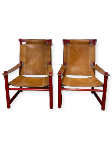 Pair of 1970's Saddle Leather Arm Chairs 66122