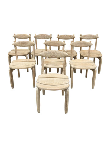 Set of (8) Guillerme & Chambron Oak Dining Chairs 66181