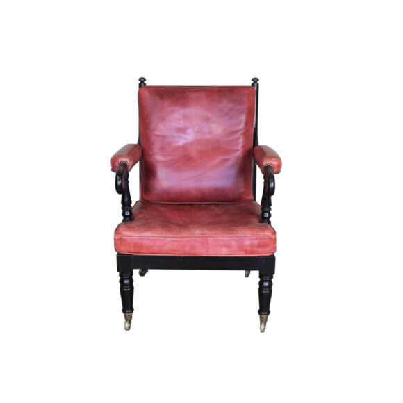 19th Century Ebonized English Bobbin Arm Chairs in Red Leather 63104