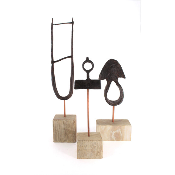 Set of (3) Iron Sculpture on Wood
Stand 60340