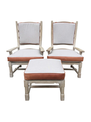 Pair of French Armchairs with Ottoman 65609