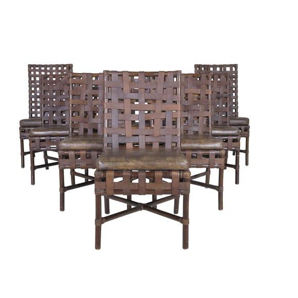 Set (10) French Woven Leather and Rattan Chairs 20415