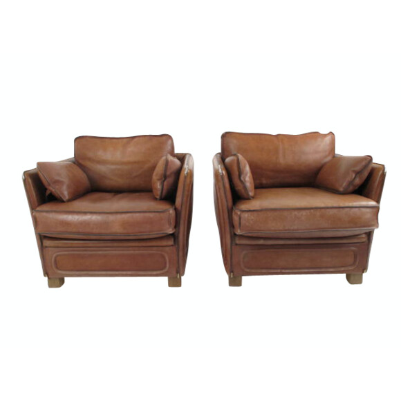 Pair of 1970's Leather Roche Bobois Armchairs 25608