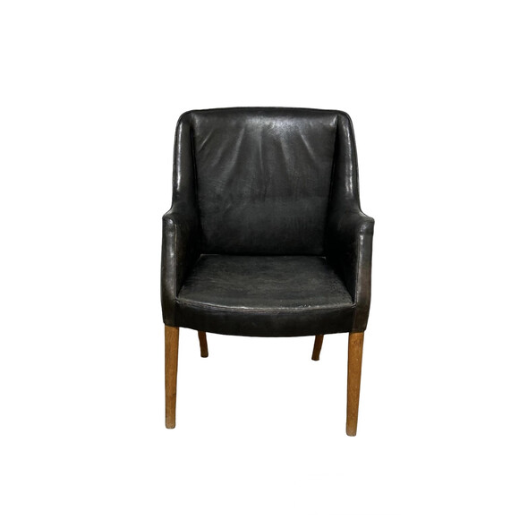 Pristine Danish 1940's Black Leather Chair 74140