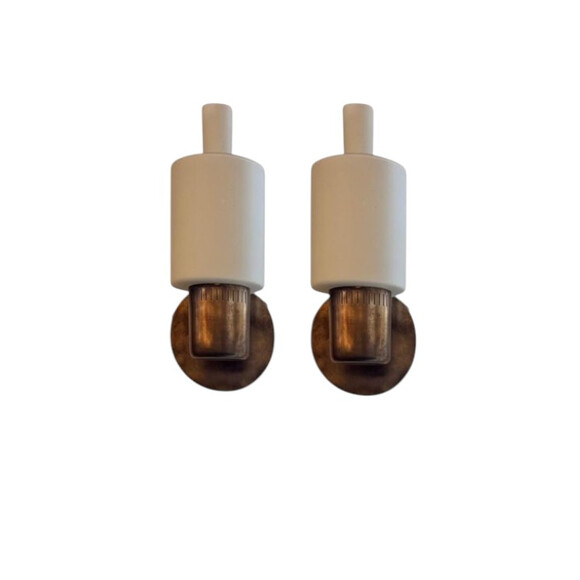 Pair of Fog & Morup Brass and Opaline Shade Sconces 78124