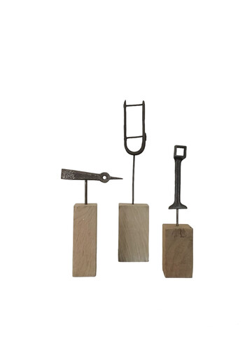 Set of (3) Iron Sculpture on Wood Stand 67357