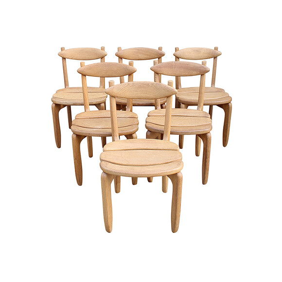 Set of (6) Guillerme & Chambron Oak Dining Chairs 30124
