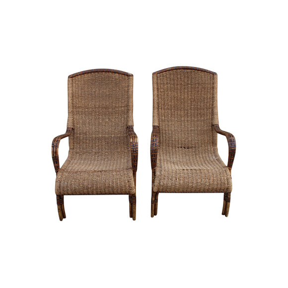 Pair French Rattan Arm Chairs 31870