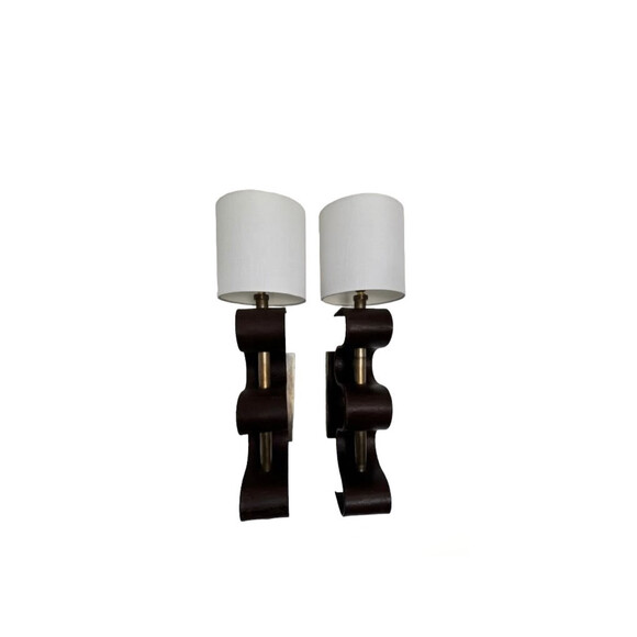 Pair of Lucca Studio Currier Sconces in Bronze and Leather 73549