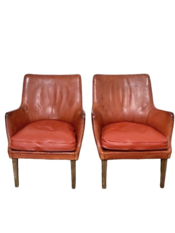 Pair of Arne Vodder Armchairs in Red Leather 65628