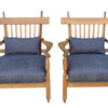 Pair French Mid Century Oak Arm Chairs 23192