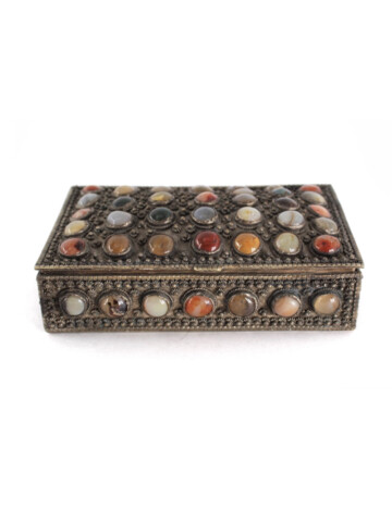 Antique Tibetan Silver and Gemstone Box 56911
