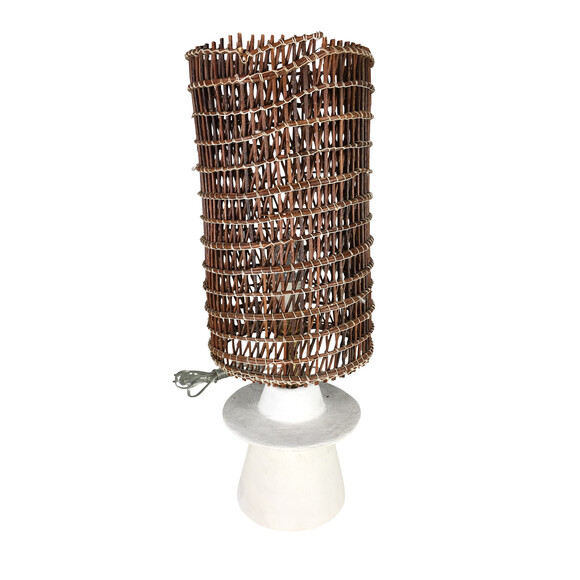 French Plaster Table Lamp with Woven Shade 17030