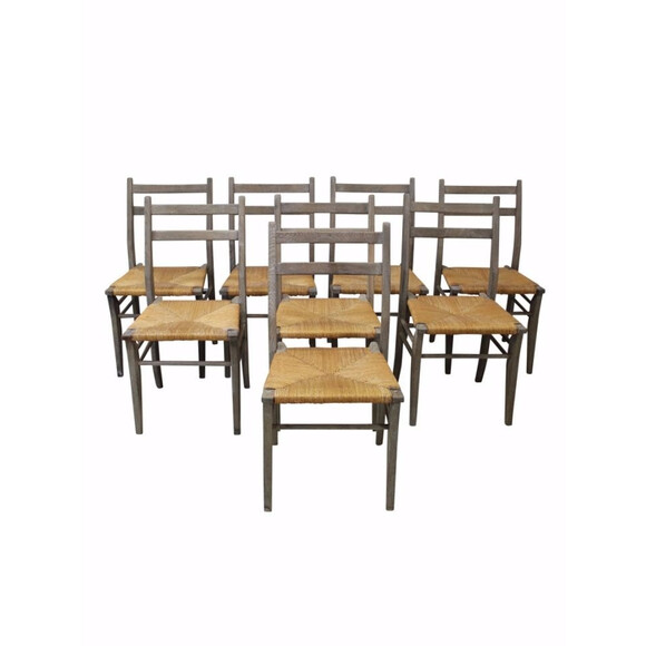 Set of (8) Guillerme et Chambron Grey Cerused Oak Dining Chairs 23440