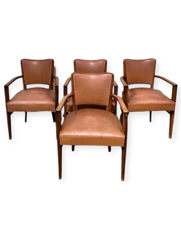 Set of (4) French Leather Bridge Arm Chairs 63066