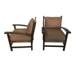 French Rush and Oak Armchairs with Leather Cushions 16526