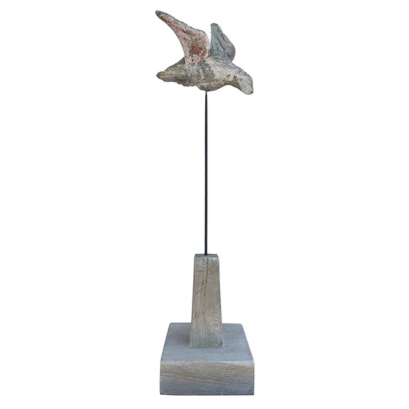 Belgian Cement Bird Mounted on Oak Wood Stand 31516