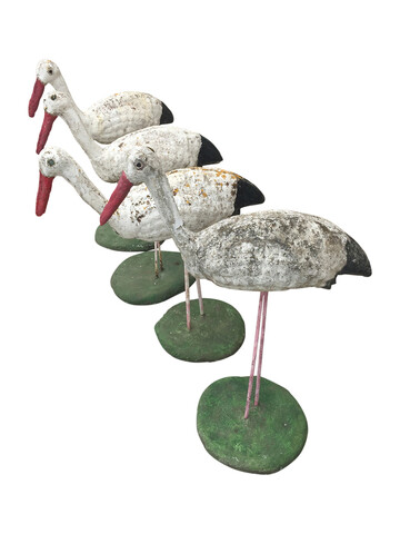 Set of Four French Primitive Concrete Birds 39801