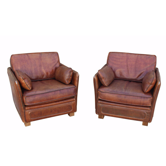 Pair Roche Bobois Leather Arm Chairs 21121