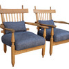 Pair French Mid Century Oak Arm Chairs 23192